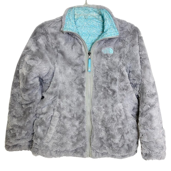 The North Face Reversible Jacket Mossbud Swirl Teddy Teal Girls Size Large 14/16 - Picture 1 of 16